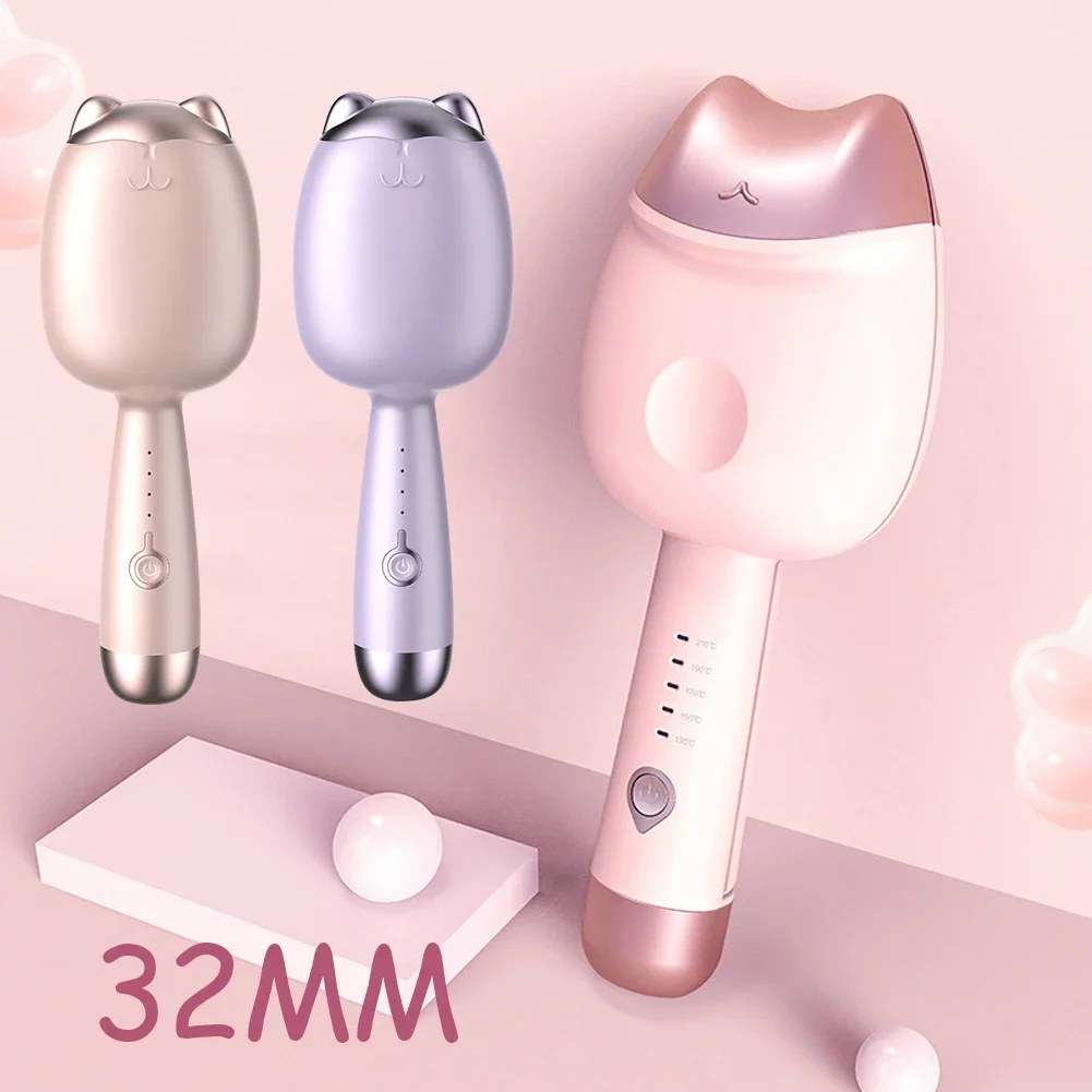 

Щипцы для завивки волос с кошачьими ушками, 2 валика в рулоне, керамическая плойка для пляжных волн, инструменты для укладки волос, 32 мм