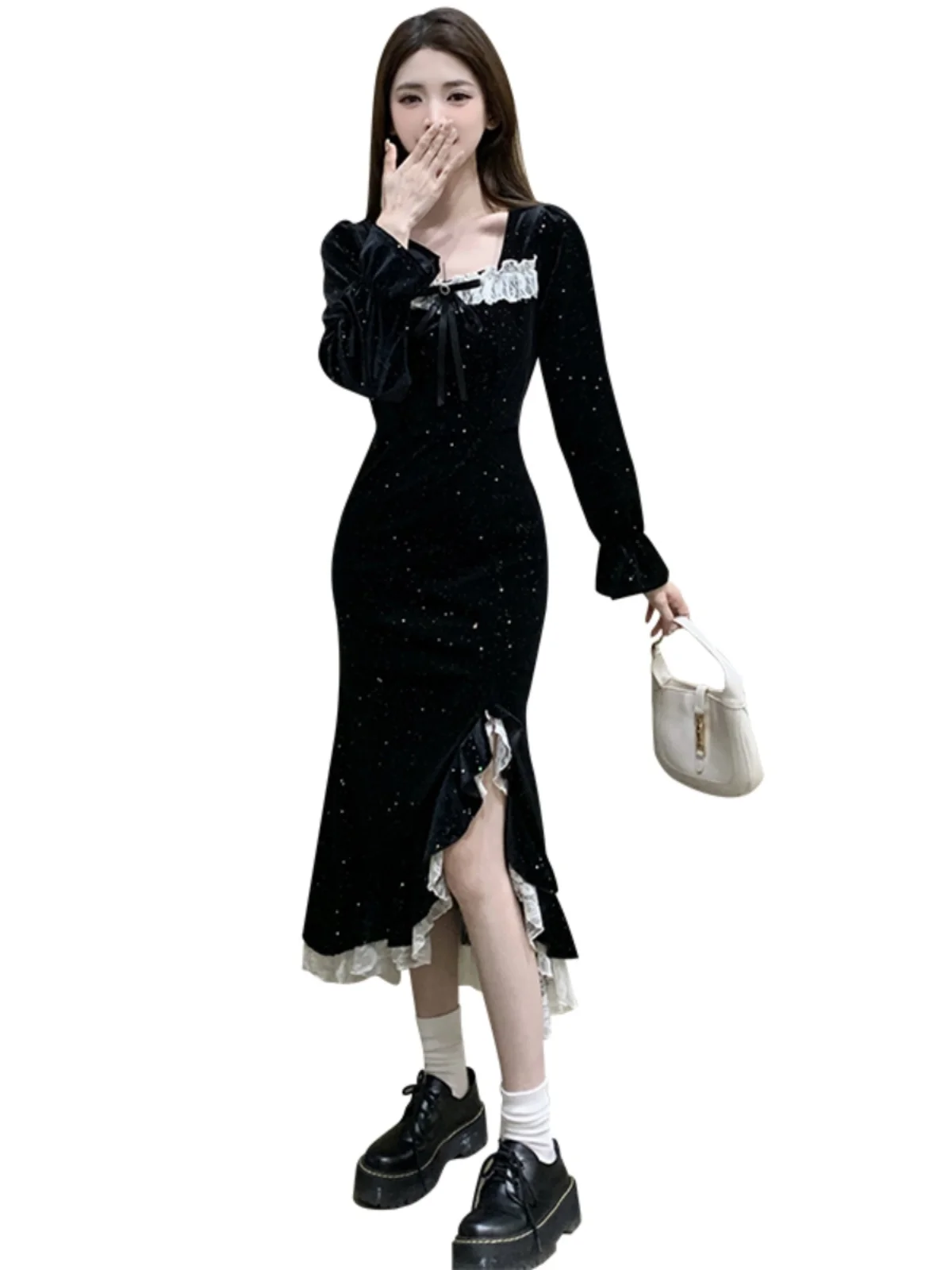 Супер красивое изящное бархатное платье осеннее больших размеров для полных