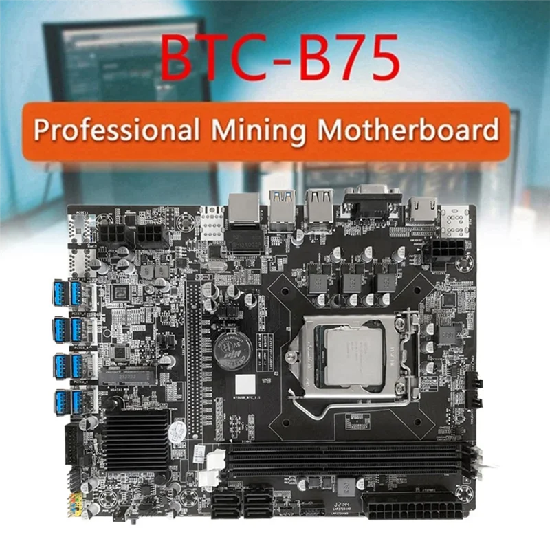 

B75 8XPCIE USB3.0 BTC Mining Motherboard Kit+CPU+Thermal Grease+Switch Cable+SATA Cable+RJ45 Network Cable LGA1155 DDR3