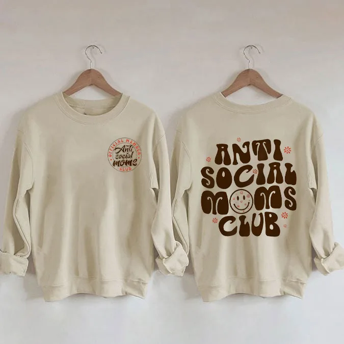 

Anti Social Moms Club Print Women's Cotton Female Cute Long Sleeves Sweatshirt