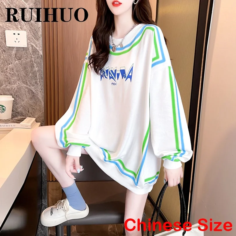 

RUIHUO Striped Sweatshirts Women Tops 2022 Streetwear Sweatshirt Women Korean Fashion Cute Clothes Chinese Size XXL Autumn New