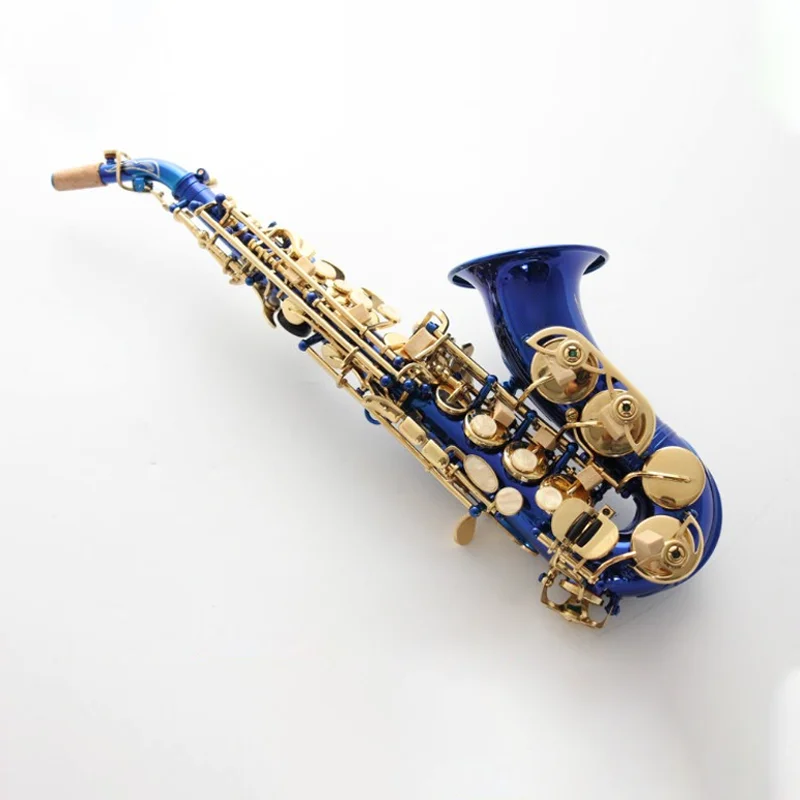 

Sky Blue Classic 802 Model Bb Professional Curved Soprano Saxophone Deep Carved Gold Plated Shell Keys saxo soprano Instrument