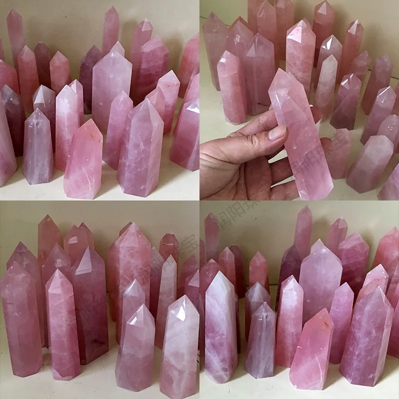 

Natural Pink Crystal Point Rose Quartz Crystal hexagonal prism ornament magic wand Healing Gemstone Crystal Tower