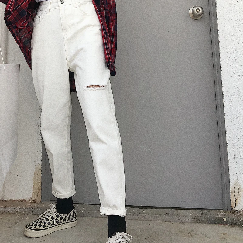DD2267 Retro ripped jeans women loose new small feet all-match cropped trousers jeans