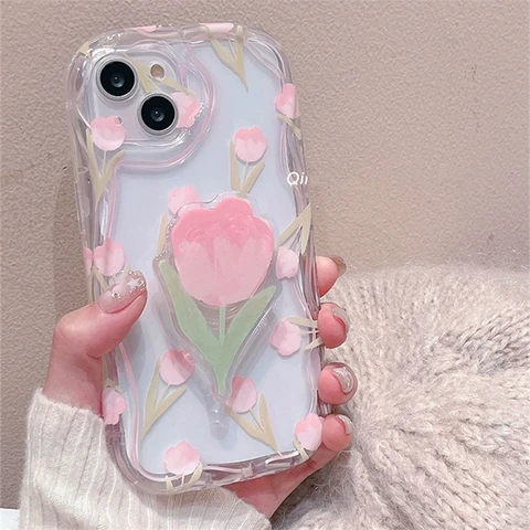 Симпатичный розовый тюльпан, цветок, кронштейн, прозрачный мягкий чехол для телефона IPhone 14 12 11 13 Pro Max, девушка, Цветочный Мягкий силиконовый защитный чехол