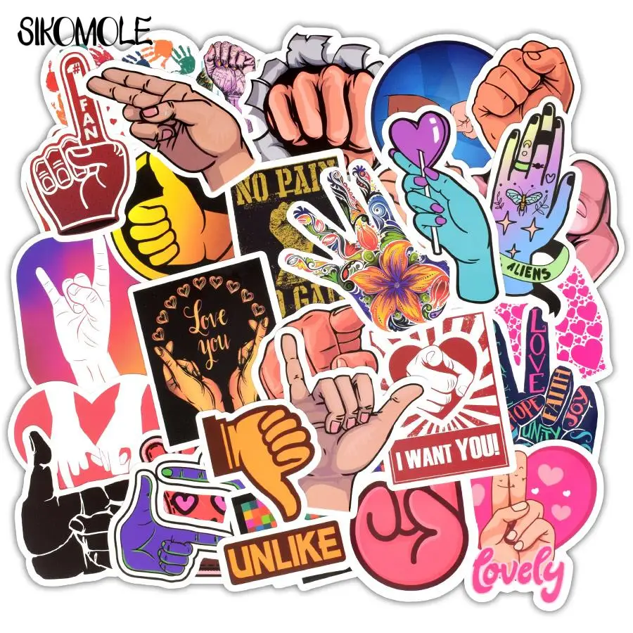 

50pcs Gesture Stickers Kawaii Funny Ins Style Fashion Finger Heart Hand Sign Decal Sticker DIY Scrapbooking Phone Laptop Car F5