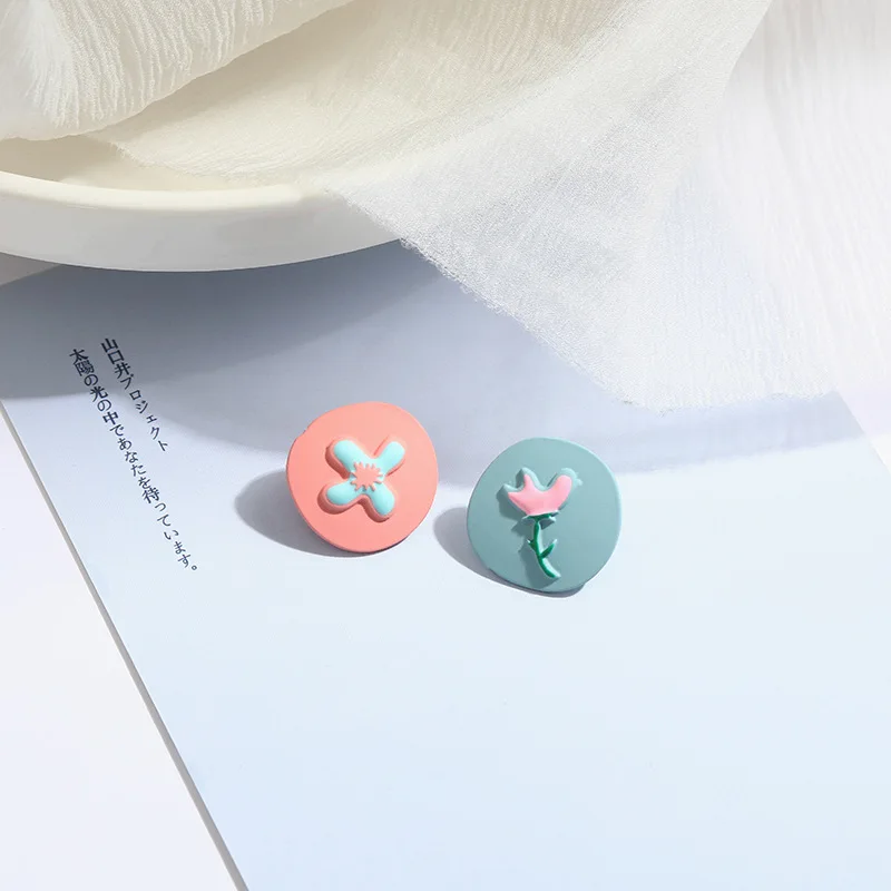 

Cute Pink Flower Round Alloy Stud Earrings for Women New Irregular Earrings Fashion Jewelry