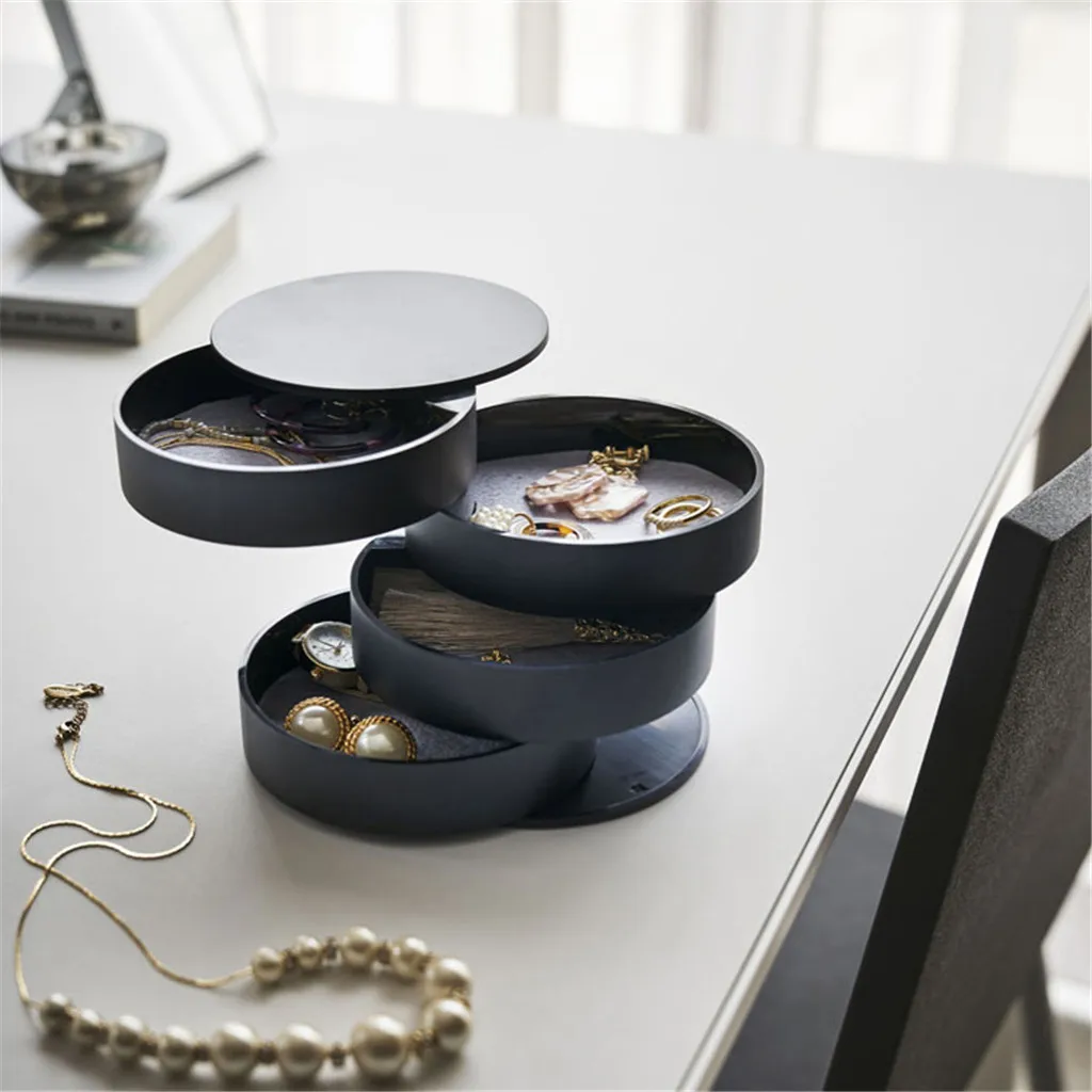 

Jewelry Boxs Creative 4 Layers Rotatable Plastic Jewelry Container Case Earrings Ring Box Multi-Function Jewelry Storage Box
