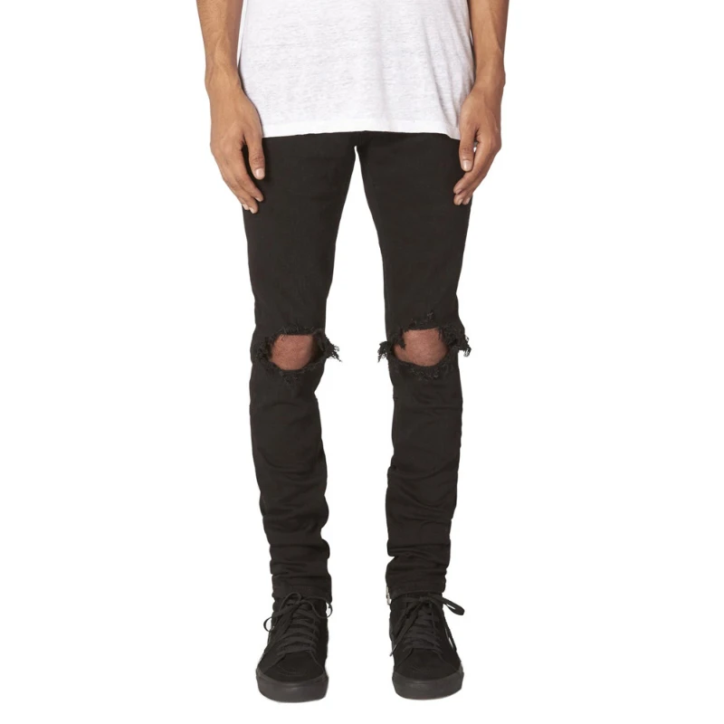 High Quality Men's Ripped Paint Distressed Button Fly Zipper Leg Hip Hop High Street Skinny Jeans