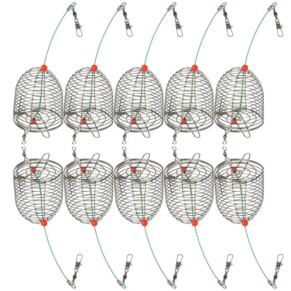 

10pcs Bait Cage Basket Feeder Holder Stainless Steel Fishing Lure Cage Accessories For Fishing Enthusiasts