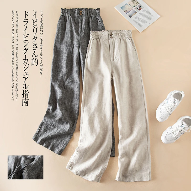 

Limiguyue Gray High Waist Pants Summer Loose Oversized Women Bud Cotton Linen Trousers Wide Leg Vintage Pants Office Lady J268