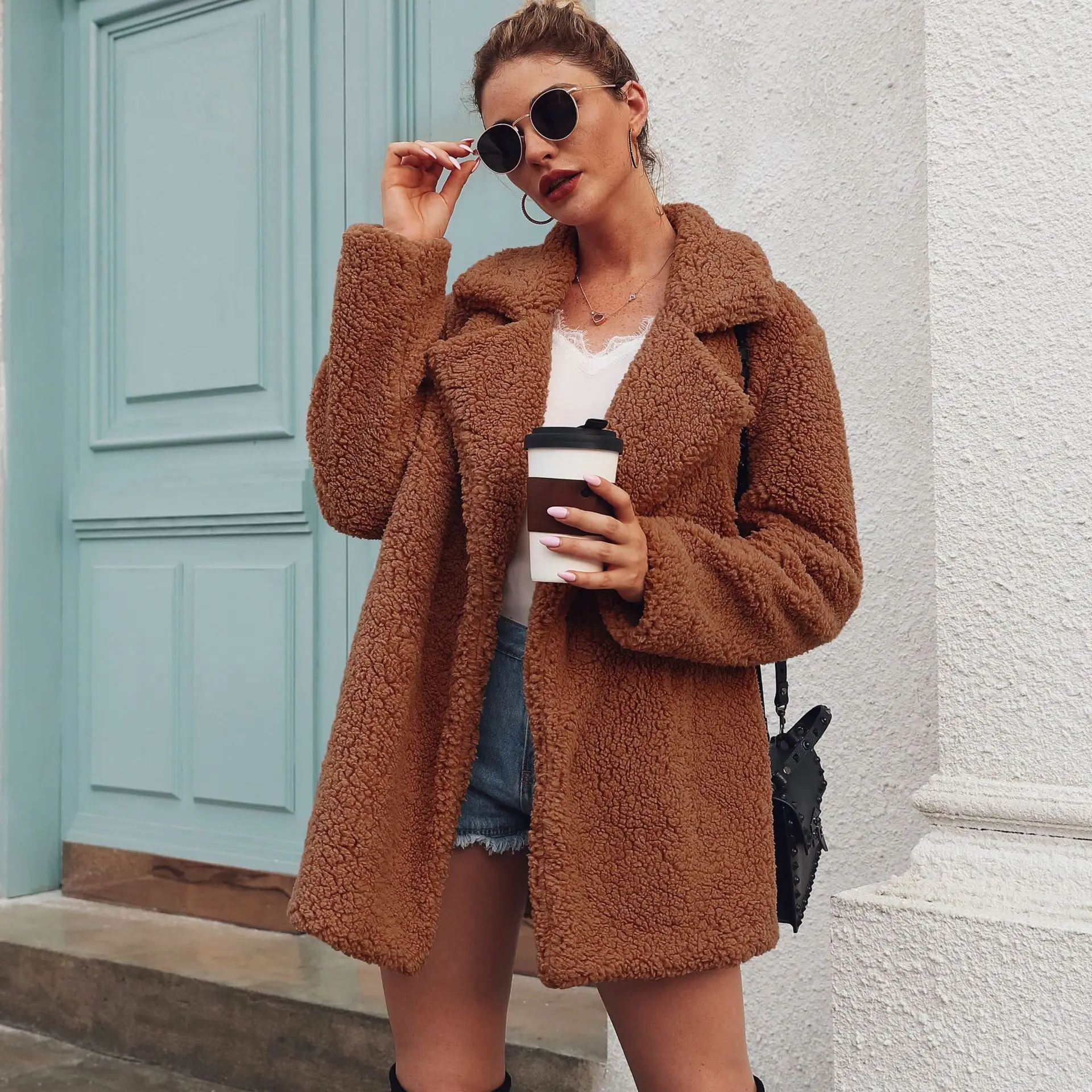 Women's Leather Fur Coat Fall Winter Fashion Plush Coat for Women Faux Fur Coat