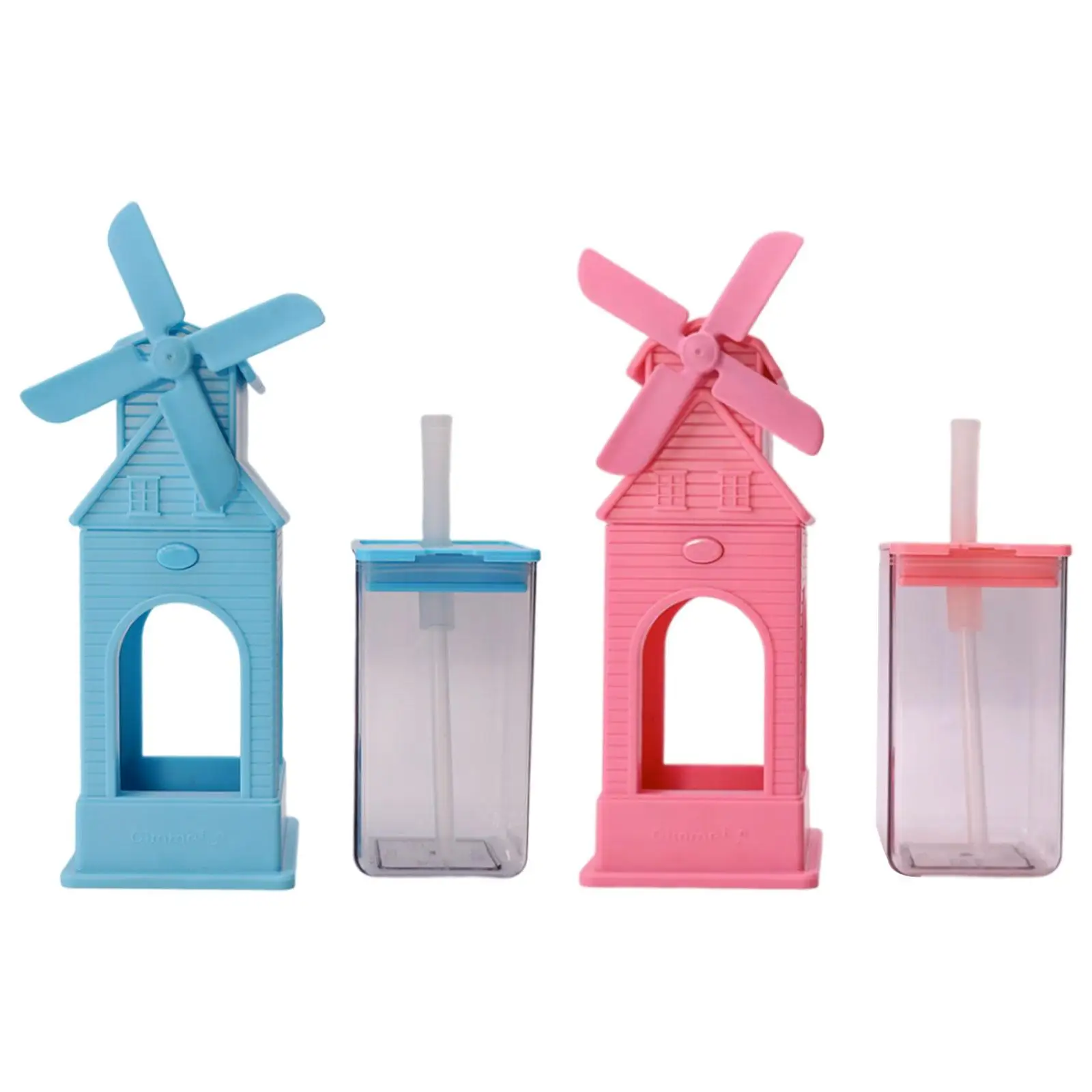 Kids Water Bottle with Fan 340ml Leakproof Portable Flip Str