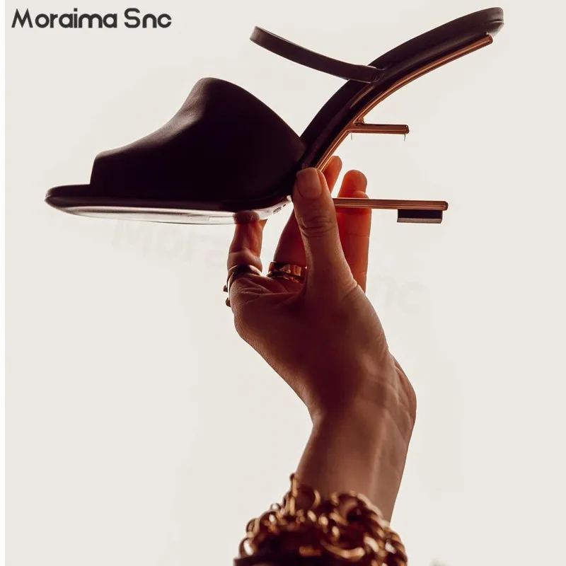 Special-Shaped Heel Hollow Fish Mouth Slippers French One-Word Sheep Wool High-Heeled Sandals Fashion Personality Women's Shoes