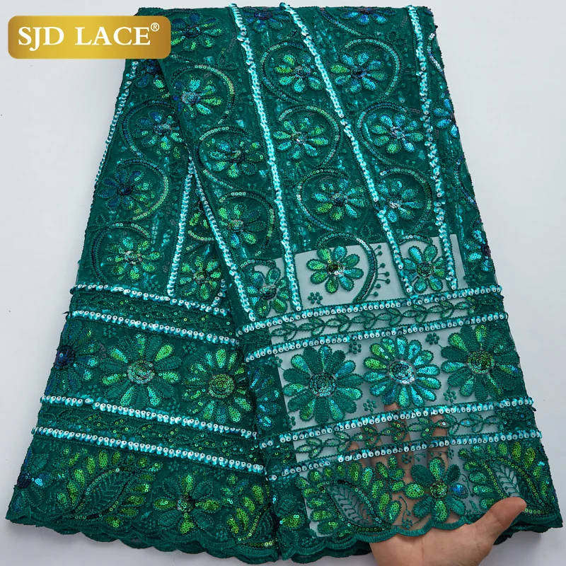 

SJD LACE African Heavy Sequin Lace Fabric 2022 High Quality Embroidered Nigerian French Tulle Lace Fabric For Bridal Dress A2992