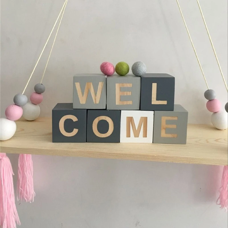 

Home Decor Wooden ABC Blocks Wooden Baby Alphabet Letters Building Cubes Preschool Learning Toys Toddlers Gift Photography Props