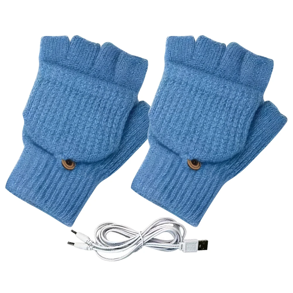 Вязаные перчатки с USB-подогревом половиной пальца нескользящие термовязаные