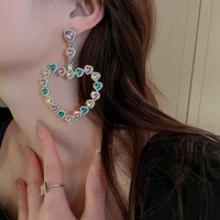 yamega big heart crystal hoop earrings for women korean luxury colorful rhinestone earrings fashion party statement jewelry new