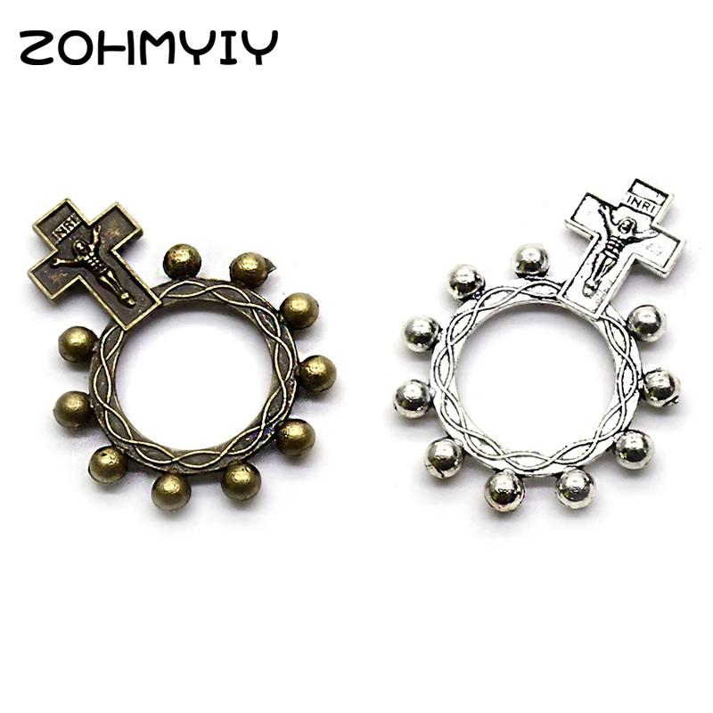 Винтажное металлическое кольцо-четки с крестом Anello Preghiera религиозное