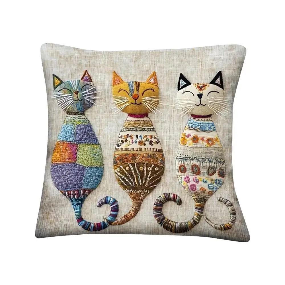 

Чехол для подушки с кошачьим принтом, полиэстер/хлопок, 1 шт.