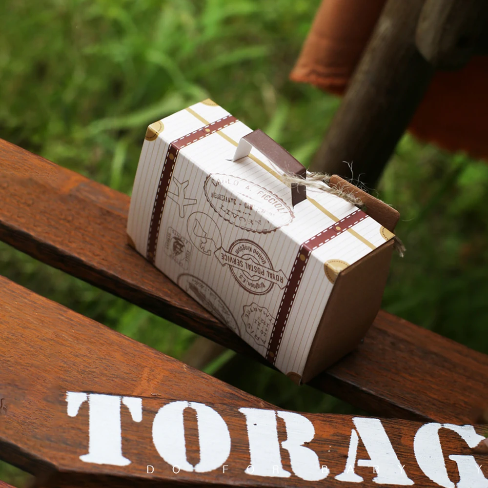 

5/10pcs Suitcase Candy Box Kraft paper Wedding Favors Gift Packaging Boxes with handle Rope tags for Birthday Baby Shower Party