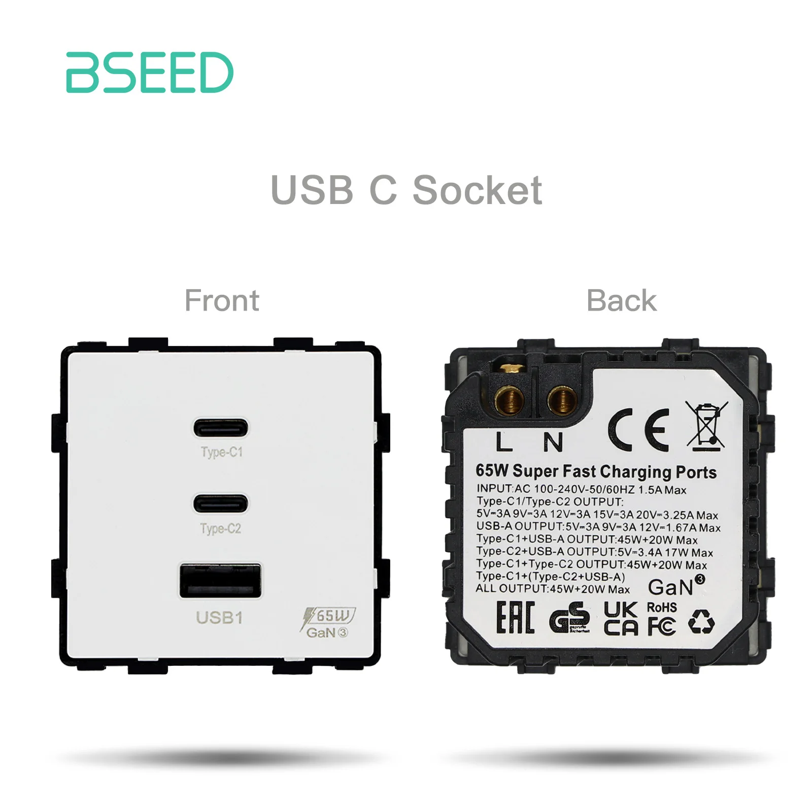 

BSEED USB C Розетка Быстрая Зарядка 65 Вт