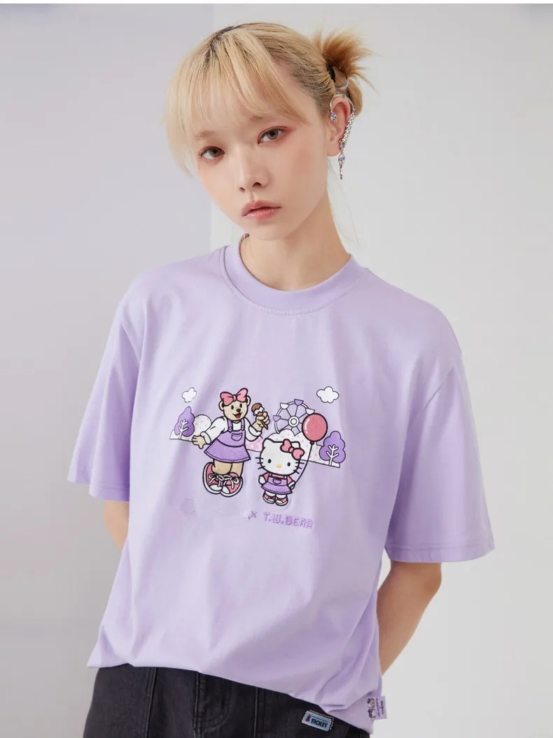 

Purple Color Cotton Fabric Women Loose Tees T-Shirt Short Sleeves Summer Hip Hop Lady Tops Pullovers