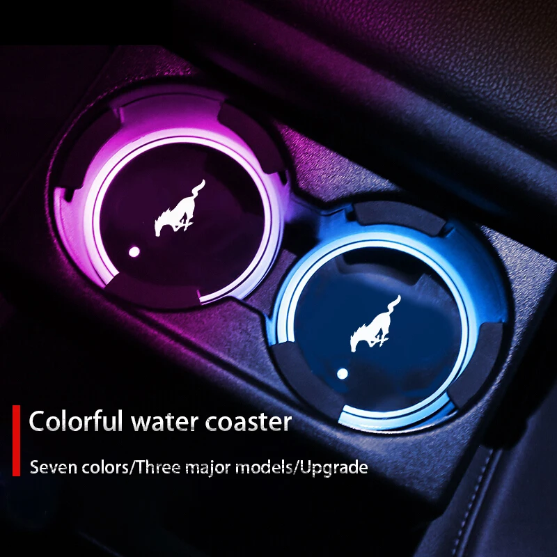 

Luminous Car Water Cup Coaster Holder 7 Colorful USB Charging Led Atmosphere Light For Ford Mustang GT SHELBY Convertible Coupe