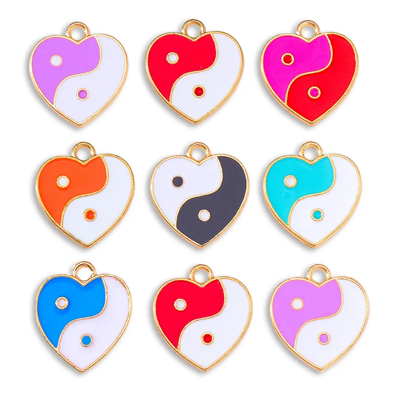 

20Pcs 18*15MM Colorful Yinyang Gossip Enamel Charm Heart Alloy Pendant For Women's Necklace DIY Jewelry Making Accessories