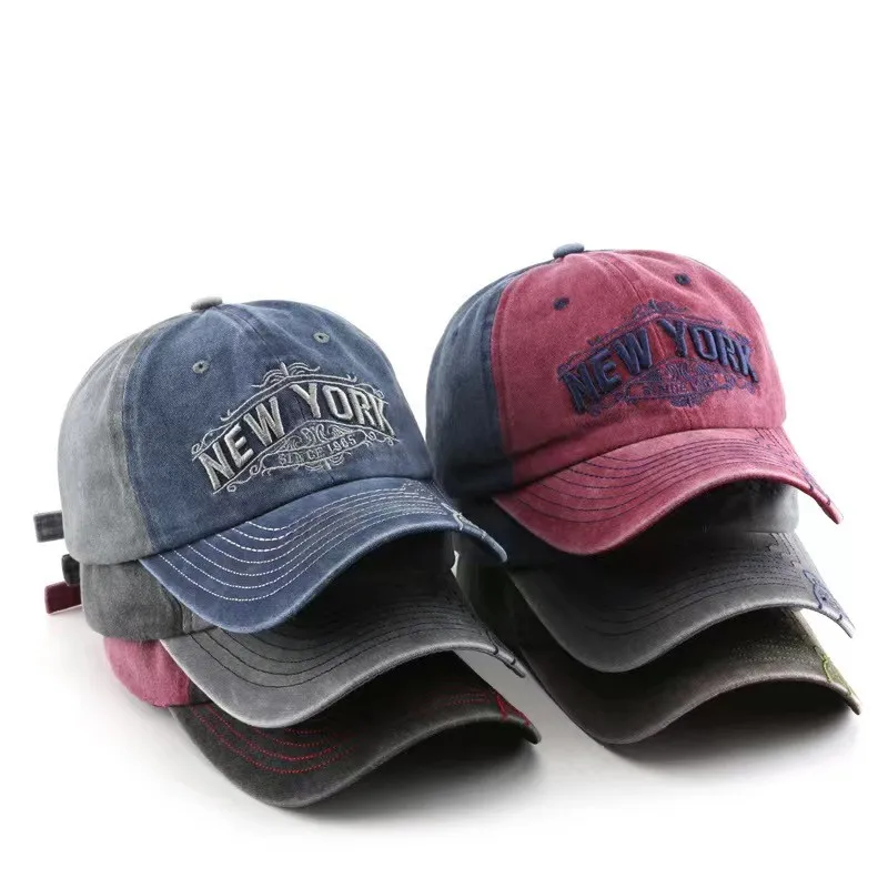 

Washed denim cotton Embroider letter baseball cap splice colors Women and men summer outdoor UV protection visor hat