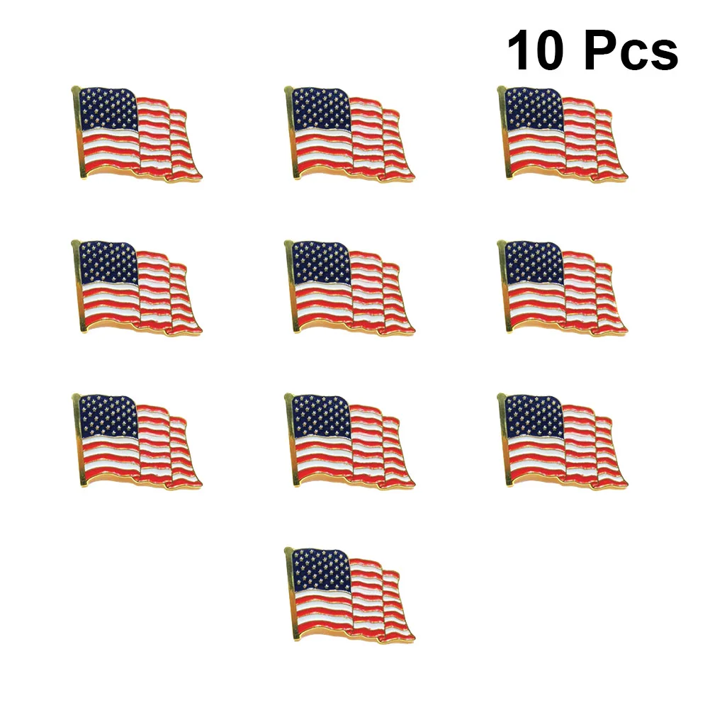 

10pcs American Flag Brooch Varnished Breastpin Folding Garment Brooch