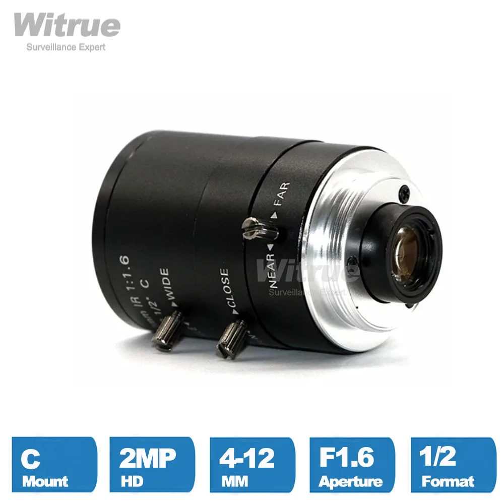 Фото Witrue HD 2MP объектив для видеонаблюдения с креплением C, варифокальный, 4-12 мм, F1.6, 1/2 дюйма, для камер безопасности №3