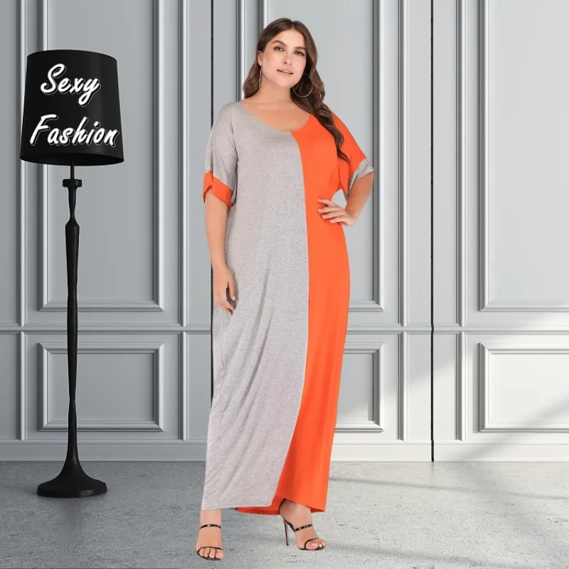 Женское платье с коротким рукавом и круглым вырезом свободного покроя