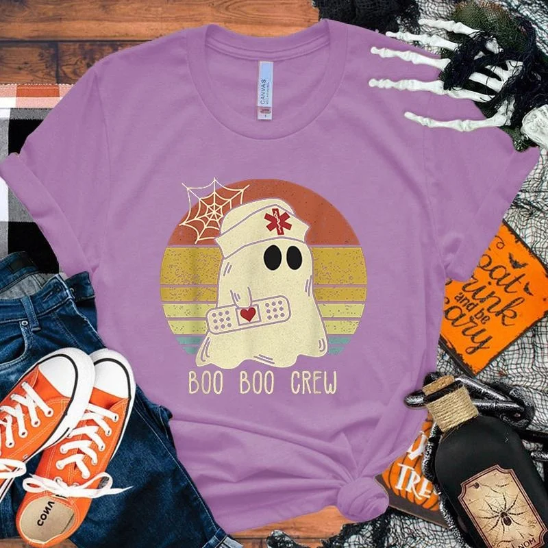 Новинка футболки с надписью на Хэллоуин Медсестра Бу модная женская летняя