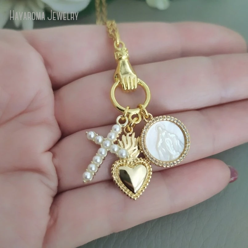 10 шт. ожерелье с сакральным сердцем золотой кулон Ex Voto жемчужный крест подвески