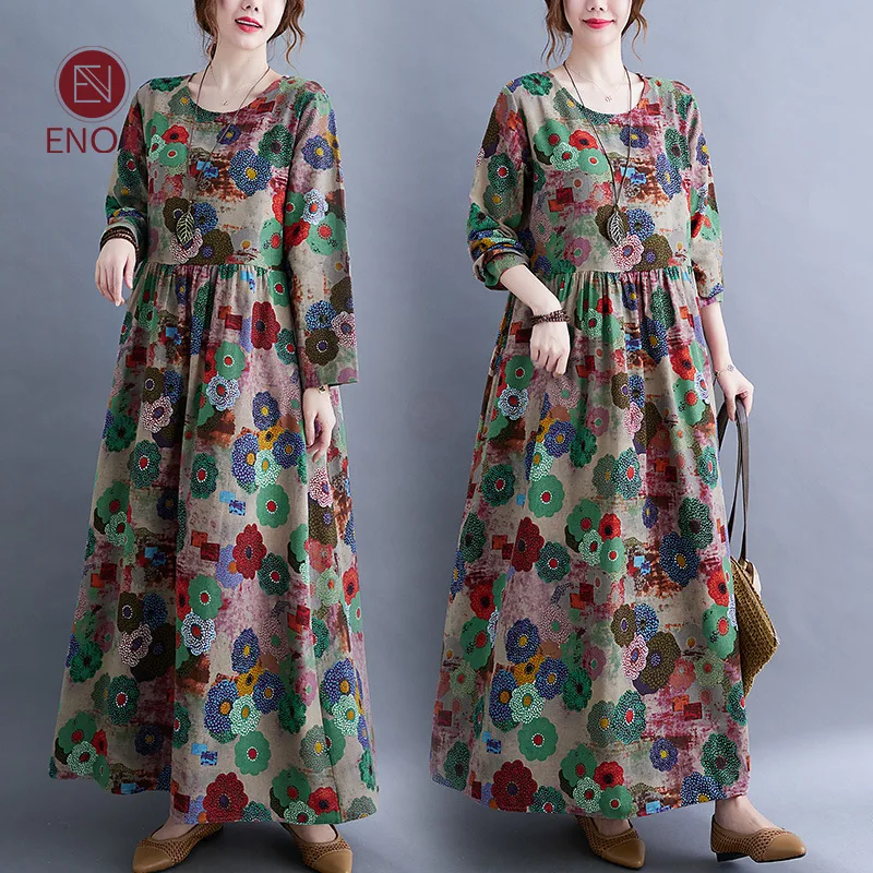

ENO Literature and Art Plus Size Print Long Sleeve Women Dress