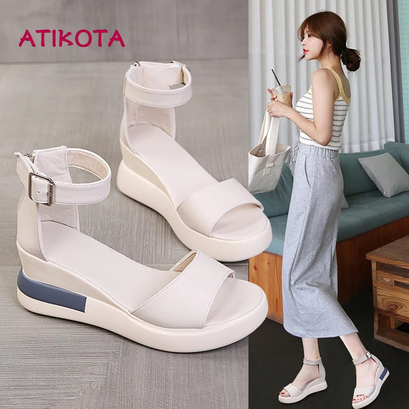 

Atikota Women Rome Wedges Sandals PU Leather High Heels Summer Office Lady Platform Shoes Fashion Peep Toe Mujer Sandalias 2022