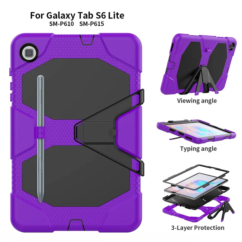 

Heavy Duty Shockproof Case for Samsung Galaxy Tab S6 Lite 2022 2020 P619 P613 P610 P615 Silicone Case with Pen Holder+Pen