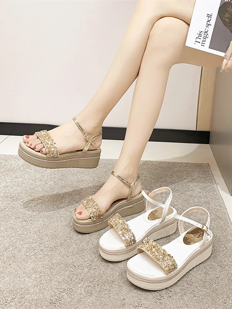 

Comfort Shoes for Women Clogs With Heel Beige Heeled Sandals 2023 Summer Muffins shoe Med Thick Black Rhinestone New Flat Girls