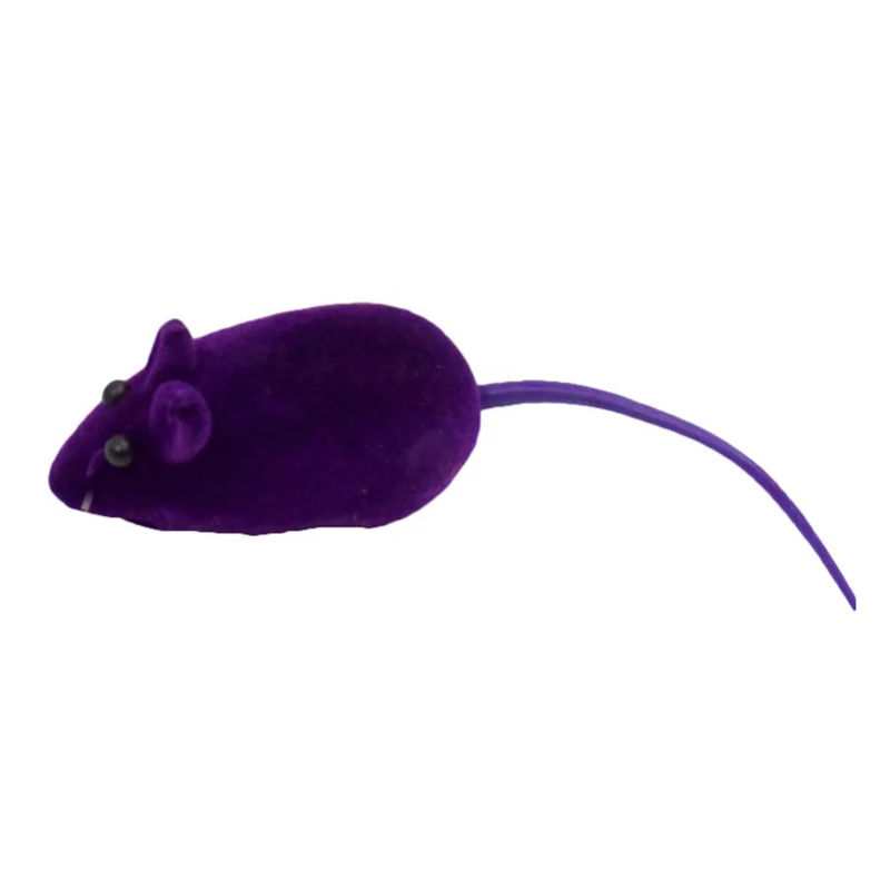 

1Pc Funny Mouse Toy Rubber Cat Sound Flocking Rat Shape Clockwork Spring Plush Toys Realistic Dog Cat Supplies Random Color