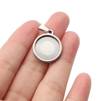 3pcslot stainless steel round pendant setting base cabochons cameo charms tray for diy jewelry necklace making accessories