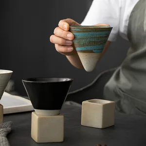 Ceramic espresso cup creative hand-drawn glaze tea cup with base rough ceramic personal water cup