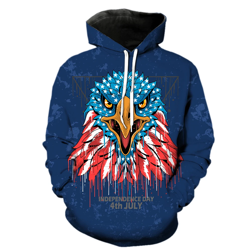 Animal Hawk Hoodies For Men Women Cool Streetwear 3D Print USA Flag Eagle Graphic Sweatshirt Men's Oversized Vintage Hoodie Tops