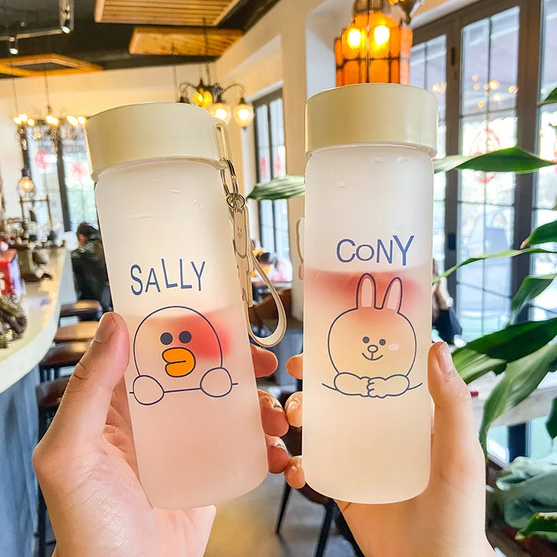 

Cute Bear Rabbit Duck Glass Cup with Rope Handle Outdoor Frosted Borosilicate Water Cup Portable Student Water Cup Milky Tea Cup