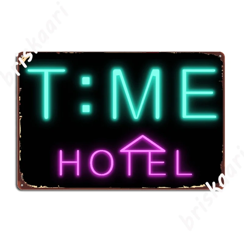 

Time Hotel Neon Signboard Poster Metal Plaque Wall Pub Design Plaques Mural Tin Sign Poster