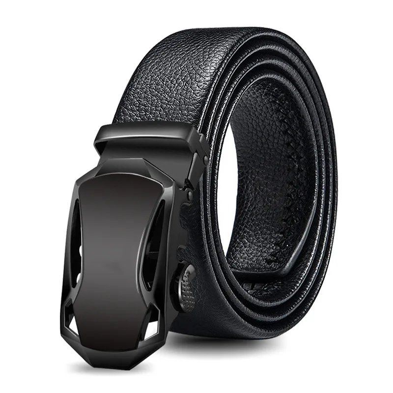 New Classic Fashion Automatic Buckle Black Leather Belt for Man Casual Daily Wear-resistant Scratch Resistant Belts Wholesale