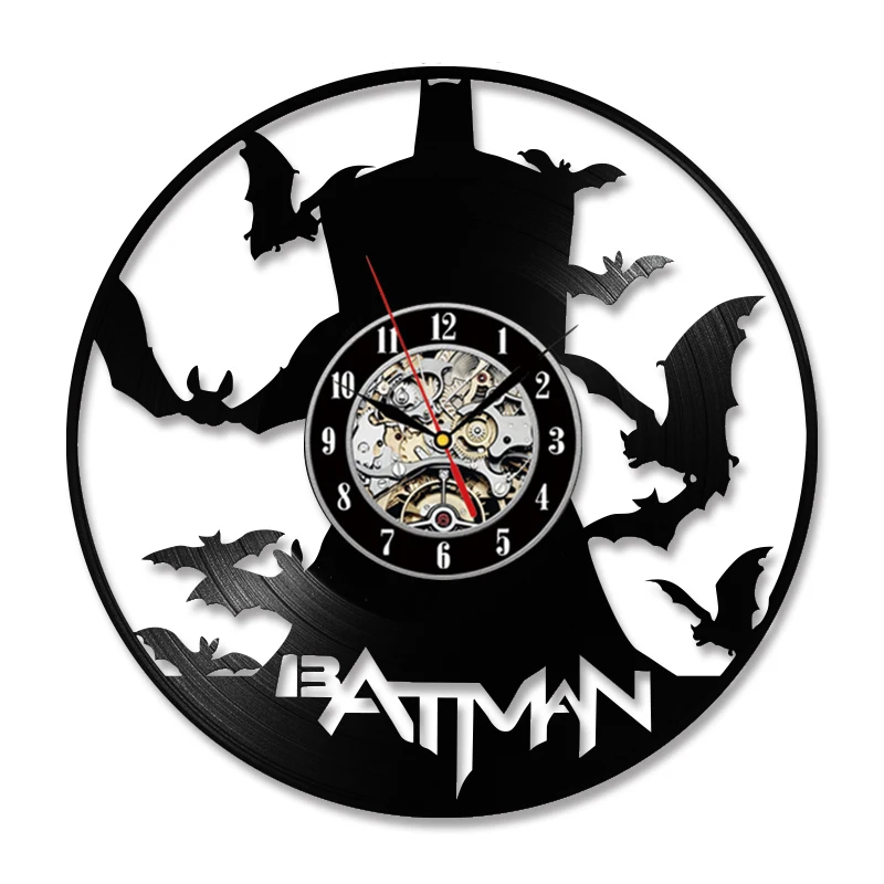 

Готэм-Сити, часы с виниловой пластиной в стиле супергероев для мальчиков, спальни, американский комикс, вырезанные часы Longplay, ретро, домашни...