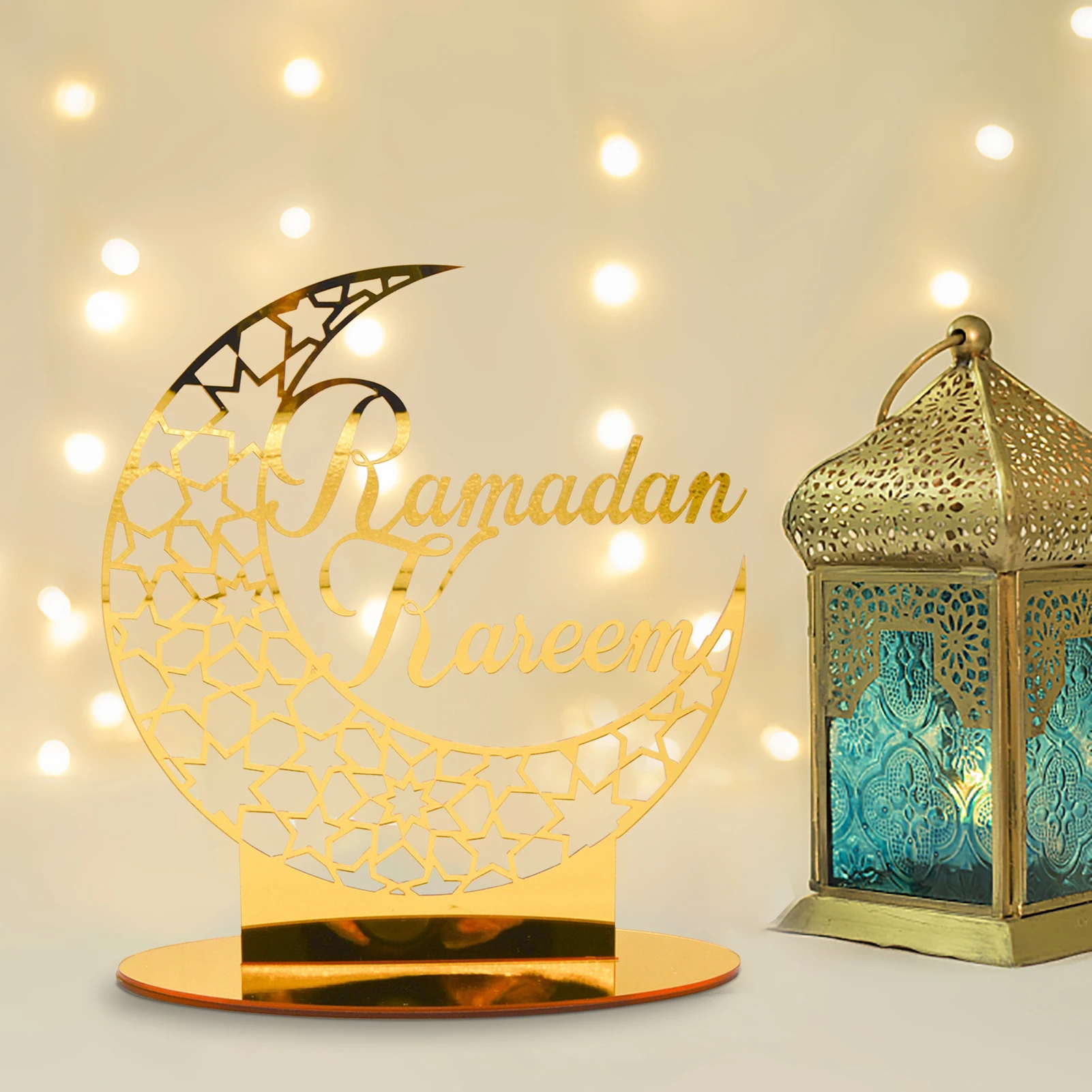 

Eid Mubarak Ramadan Tabletop Ornaments Acrylic Golden Moon Palace Muslim Decorations Islamic Decorative Crafts Home Party Decor