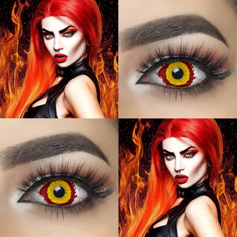 2pcs/pairs Anime Cosplay Black Sclera Contact Lenses Cosmetics Eye Lenses White Colorful Contact Lenses for Eyes Red Bio-essence
