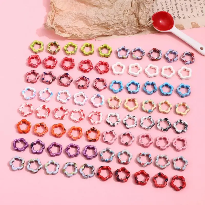 

5 шт./лот разноцветные бусины в форме цветка, полые керамические бусины-разделители для изготовления ювелирных изделий, серег, ожерелий, бра...